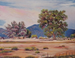 Two trees with cows